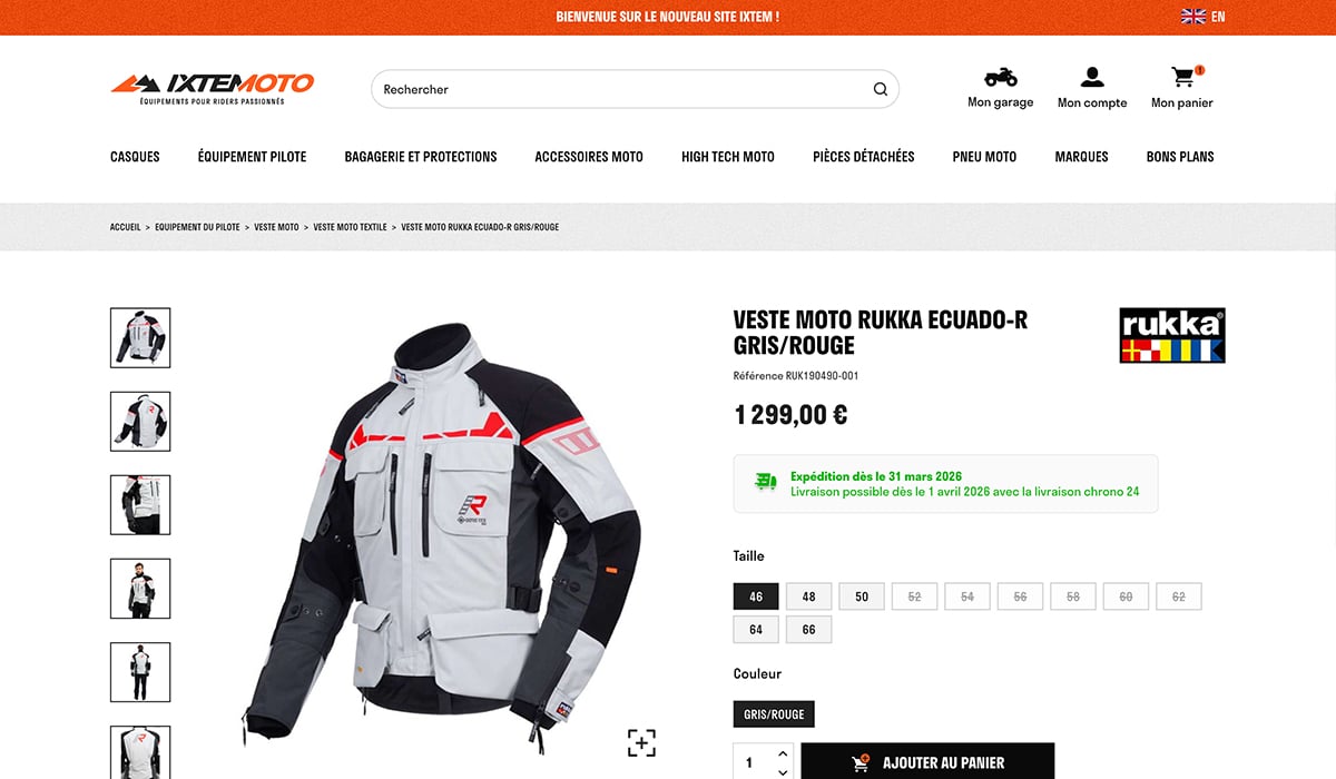 Fiche produit du site e-commerce Ixtem Moto