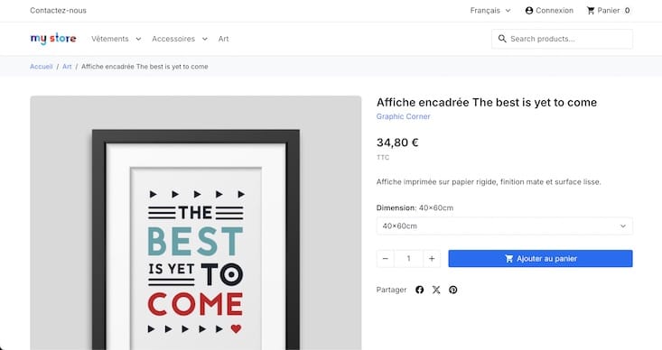 Fiche produit sous Hummingbird de PrestaShop