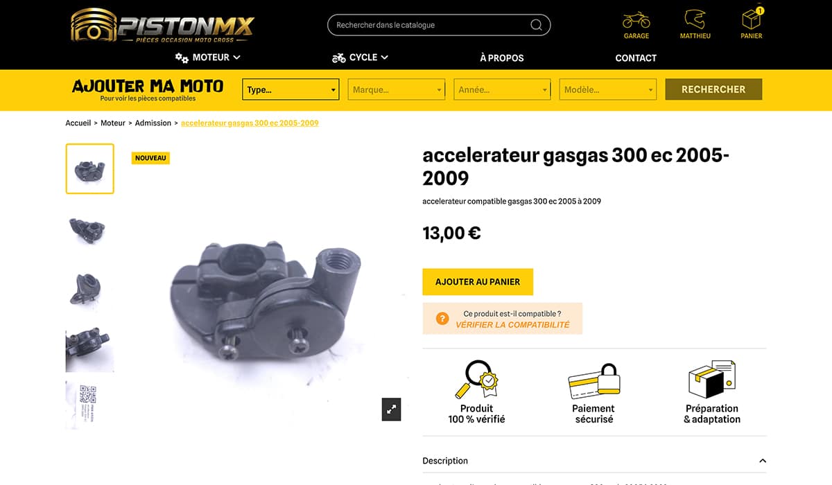 Fiche produit piston mx PrestaShop