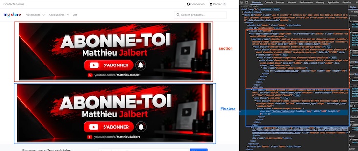 Comparaison Flexbox et Section sur Creative Element